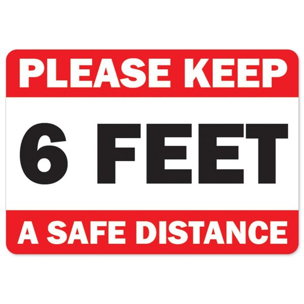 Signmission Public Safety, Please Keep 6 Feet A Safe Distance, 5in X 3.5in Decal, 10PK, OS-NS-D-35--10PK25506 OS-NS-D-35--10PK25506